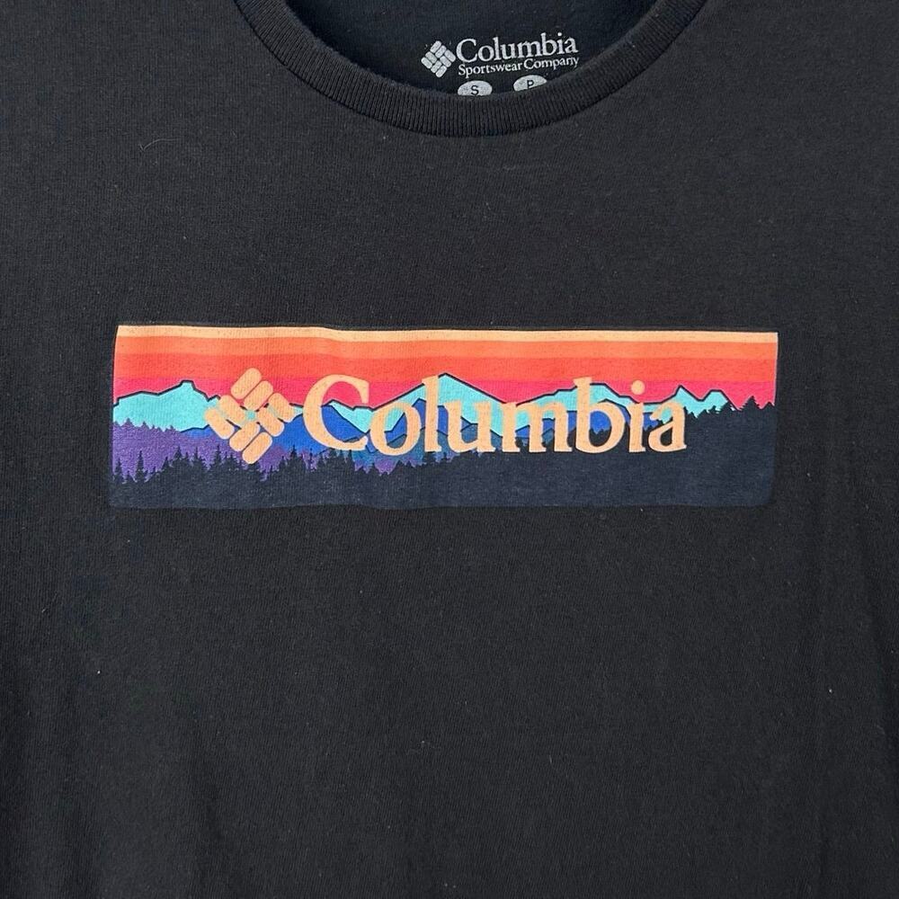 Columbia Logo Graphic Tee Outdoor Hiking Casual Shirt Black Men Small - Picture 2 of 4